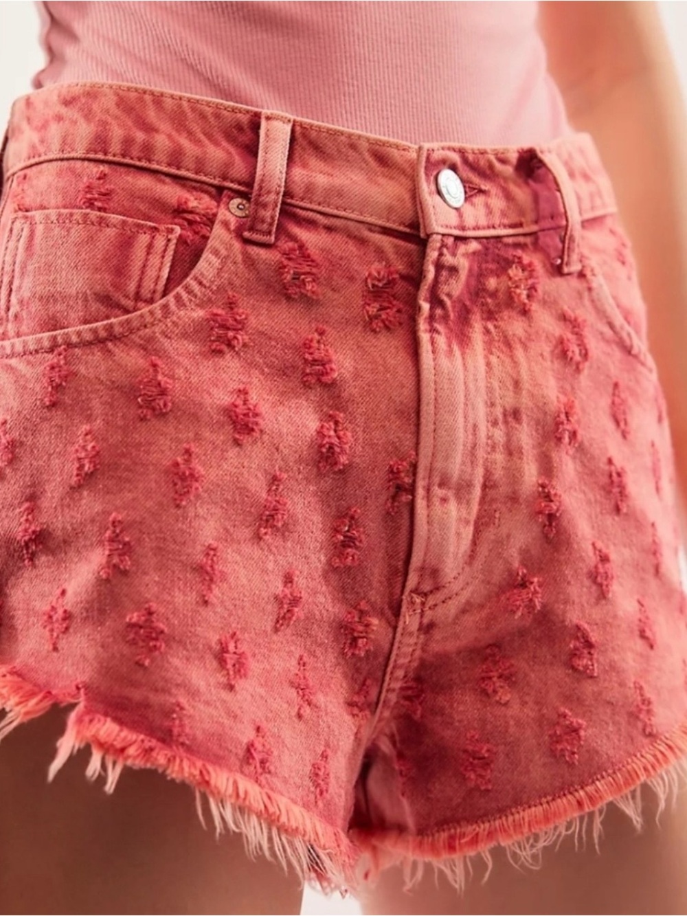 NWT! Free People Mixed Emotions Hi-Lo Pink Rose Destroyed Festival Jean Shorts